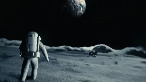 Astronaut on the moon walking 3D animation Stock Footage 302595220