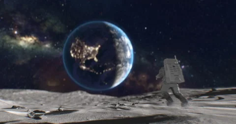 Astronaut on the Moon within Apollo Mission Program Planet Earth on background Video stock 158386480
