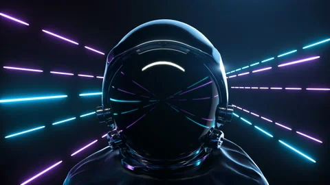 Astronaut With neon laser Lights In dark space. Loop background animation Stock Footage