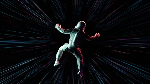Astronaut With Neon Lights In Space Video stock 236179176