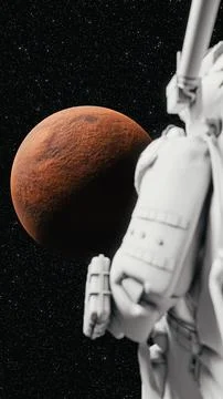Astronaut observing mars rotating in space: cosmic exploration and discovery. 3d Ilustración de archivo