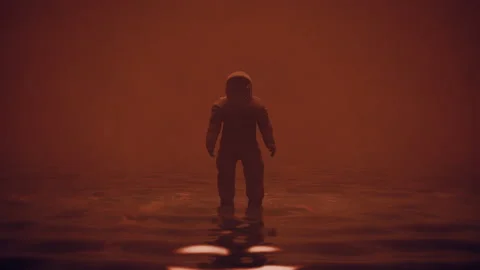 Astronaut in the ocean with post-apocalyptic environment. Cosmonaut in the water Stock-Footage 162207797