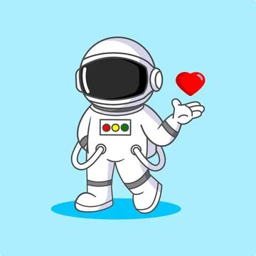 Astronaut Offering a Heart in Space Vector Illustration Cartoon Design Illustrazione stock