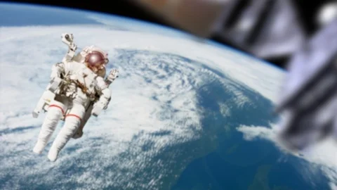 Astronaut In Orbit Around Planet Earth Over North America Stock Footage 100653166