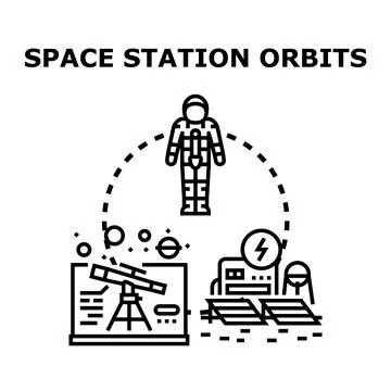 Astronaut orbiting planet researching space exploration technology Stock Illustration