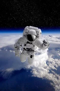 Astronaut in outer open space over the planet Earth.Stars provide the backgro Stock Illustration