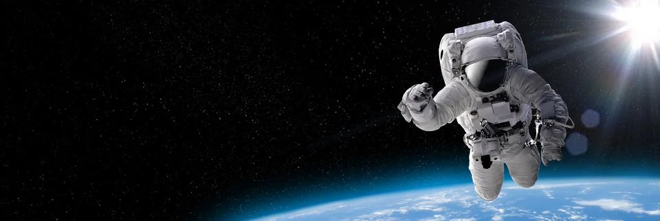 Astronaut in outer open space over the planet Earth.Stars provide the backgro Stock Illustration