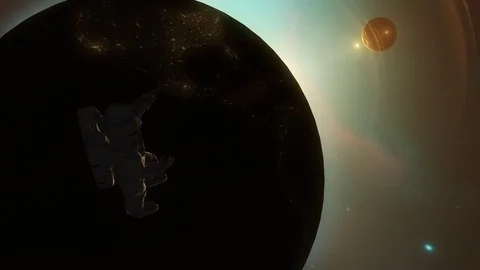 Astronaut in outer space against the backdrop of the planet earth. Stock Footage 90384291