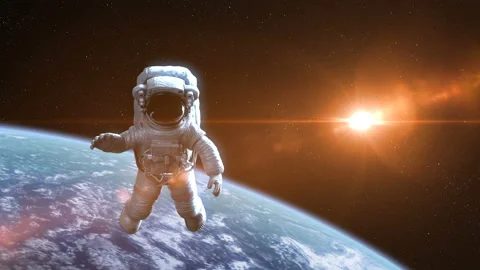 Astronaut in Outer Space against Earth Backgound Stock Footage 131566149