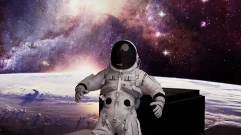 Astronaut In Outer Space Elements On The Moon. Zoom In Stock Footage 267526816