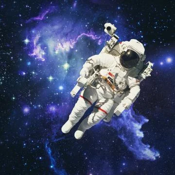 Astronaut in outer space with galaxies and gas in the background. Elements of イラスト素材