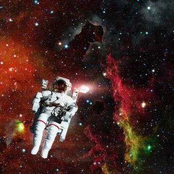 Astronaut in outer space. Nebula on the background. Foto stock