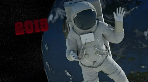 Astronaut in outer space sends a symbol 2015 new year Video stock 40499976