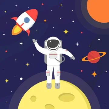 Astronaut in outer space. Spaceman isolated on black background. Space suit,  Stock Illustration