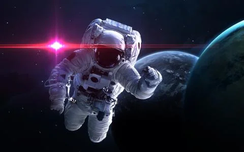 Astronaut in outer space. Spacewalk Foto stock