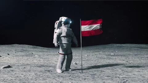 Astronaut in outer space on the surface flag moon. Planting Austria, Austrian Stock-Footage 168334188