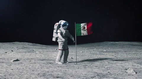 Astronaut in outer space on the surface of the moon. Mexico Mexican flag Stock Footage 168339769