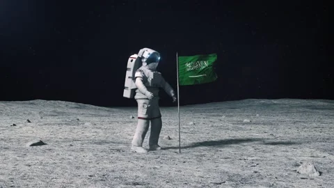 Astronaut in outer space on the surface moon. Planting Saudi Arabia Middle east  Stock-Footage 168388839