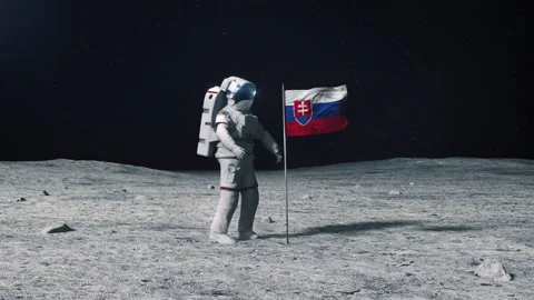 Astronaut in outer space on the surface of the moon. Planting Slovakia flag 動画素材 168388845