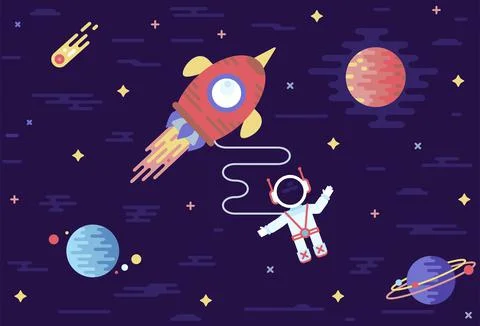 Astronaut in outer space, vector cartoon illustration in flat stile Stock Illustration