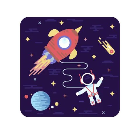 Astronaut in outer space, vector cartoon illustration in flat stile Stock Illustration