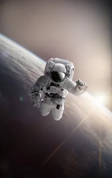 Astronaut in outer,open space over the planet Earth.Stars provide the backgro Stock Illustration