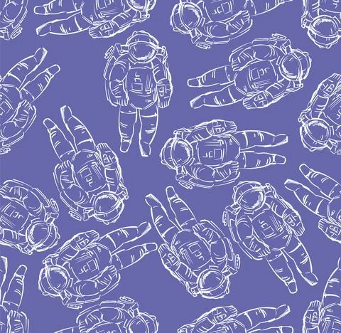 Astronaut pattern seamless. hand drawing cosmonaut background. spaceman Vecto Stock Illustration