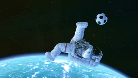 Astronaut Performs Bicycle Kick in Outer Space Stock Footage 91026116
