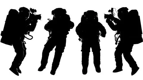 Astronaut Photographer in Space Black Solid Silhouettes Set Stock Illustration