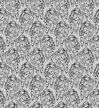Astronaut pixel art pattern seamless. pixelated hand drawing cosmonaut backgr Stock Illustration