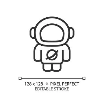 Astronaut pixel perfect linear icon Stock Illustration