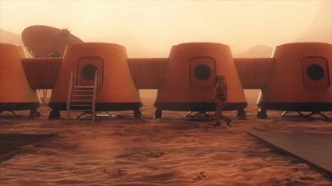 Astronaut on the planet Mars, making a detour around his base. Astronaut walking Stock Footage 151165783