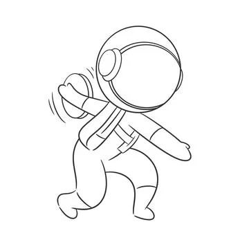 Astronaut playing discus throw with passion for coloring Stock Illustration