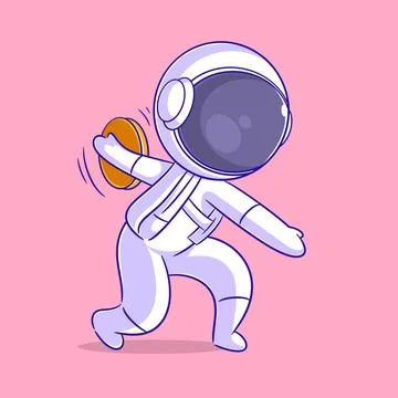 Astronaut playing discus throw with passion Illustrazione stock