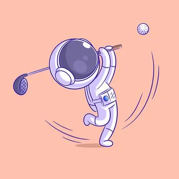 Astronaut is playing golf with passion Stock Illustration