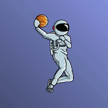 Astronaut playing planet ball and make slam dunk Stock Illustration