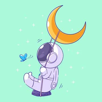 Astronaut playing swing in space Stock Illustration