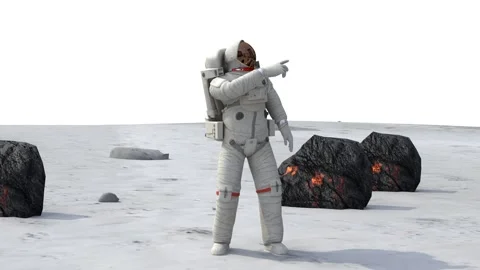 Astronaut points out to devastated earth Stock Footage 307582555