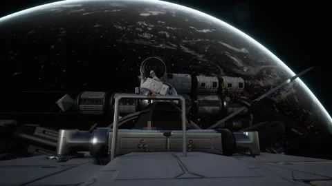 An astronaut prevents himself from floating in zero gravity Stock Footage 260657561