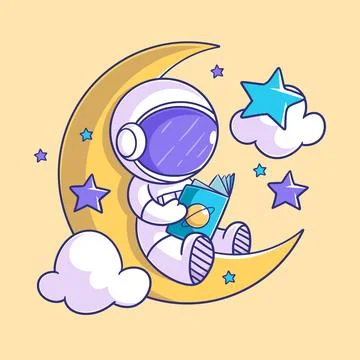 Astronaut is reading a book on the moon Stock Illustration
