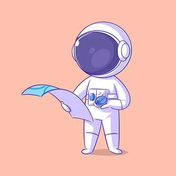 Astronaut reading a map and carrying a compass Illustrazione stock