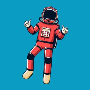 Astronaut in red spacesuit floating, while giving a thumbs up. Stock Illustration