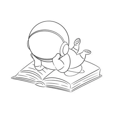 Astronaut is relaxing while reading a book for coloring Stock Illustration