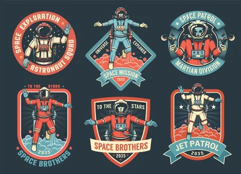 Astronaut retro emblem pack. Stock-Illustration