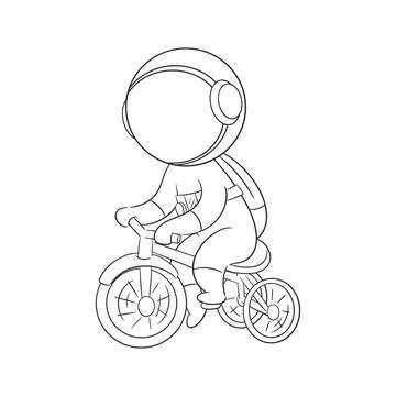 Astronaut riding a bicycle for coloring Stock Illustration