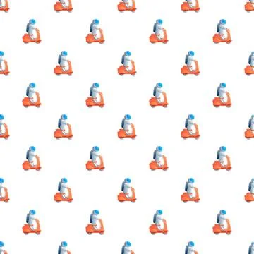 Astronaut riding moped seamless pattern illustration Stock Illustration