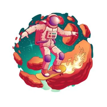 Astronaut riding skateboard in space vector Illustrazione stock