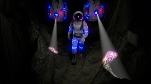 Astronaut with robots Video stock 133920985