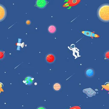 Astronaut with rocket and alien in the open space Stock Illustration