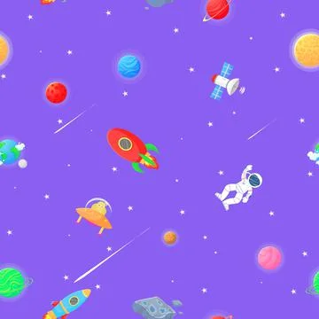 Astronaut with rocket and alien in the open space イラスト素材